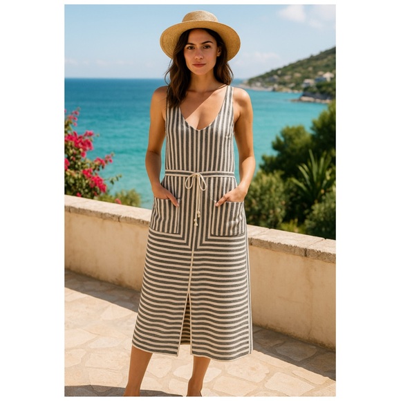 Veronica Beard Dresses & Skirts - Veronica Beard Ivory Stripe Harbour Racerback Midi Dress Size 4